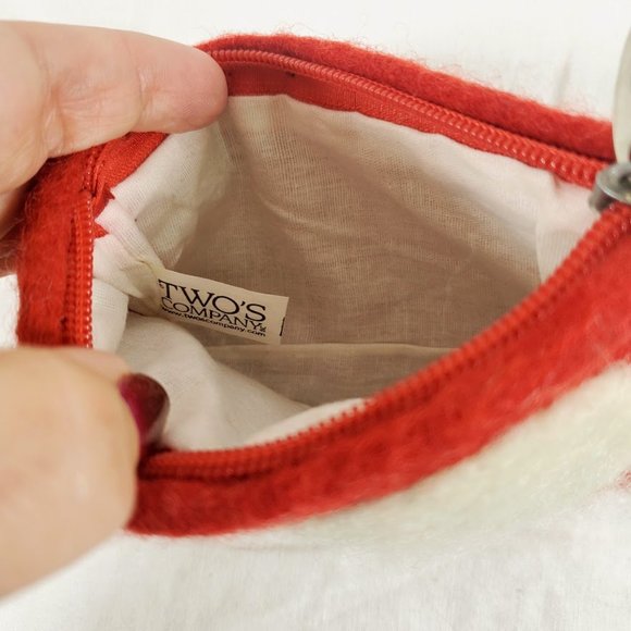 Felted Wool Heart Coin Purse Wallet Two's Company Red White Valentine's Day - Picture 3 of 3